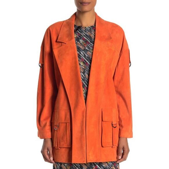 ST. JOHN Silken Suede Slouchy Strap Sleeve Jacket Soft Sienna Orange NWT - Picture 1 of 14